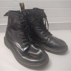 Doc Martens Sparkle Combat Boots Size 5US/36EU Black Glitter Lace-Up Zipper